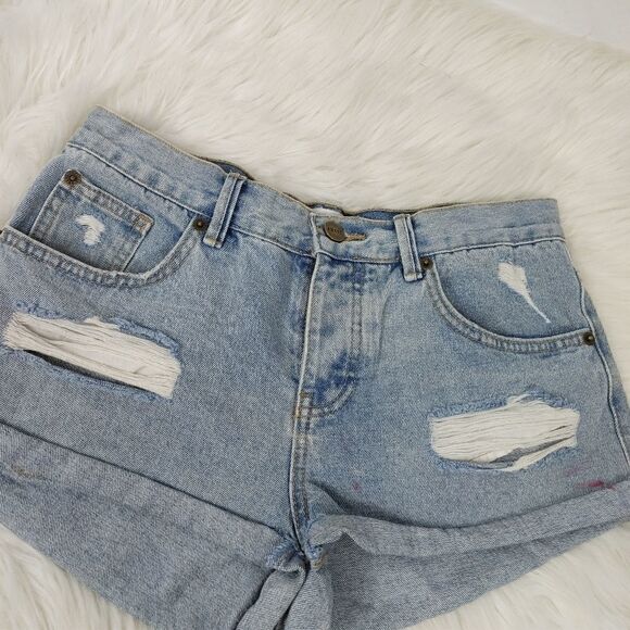 Amuse Society Revolve Crossroad Shorts Distressed Blue Jean Denim Cuffed 26.Wai - Picture 3 of 7